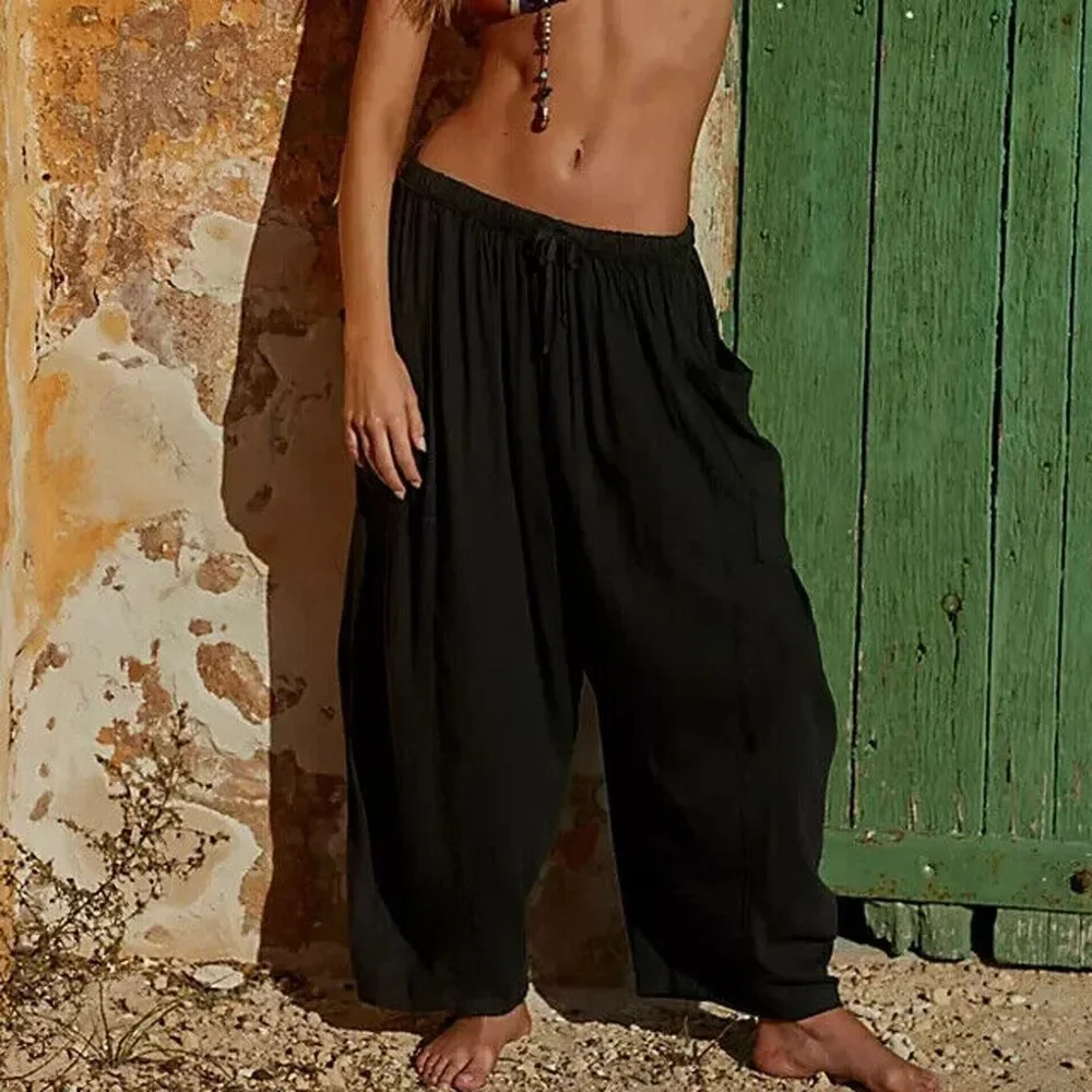 Women's Black Wide Leg Harem Pants